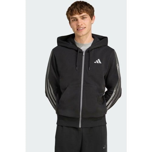 adidas Erkek Kapüşonlu Düz Desenli Ess Hld Fermuarlı Sweat Siyah Rahat Kesim