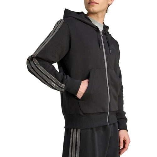 adidas Erkek Kapüşonlu Düz Desenli Ess Hld Fermuarlı Sweat Siyah Rahat Kesim