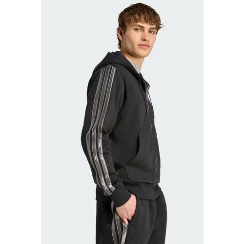 adidas Erkek Kapüşonlu Düz Desenli Ess Hld Fermuarlı Sweat Siyah Rahat Kesim
