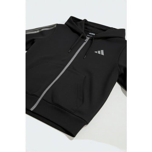 adidas Erkek Kapüşonlu Düz Desenli Ess Hld Fermuarlı Sweat Siyah Rahat Kesim