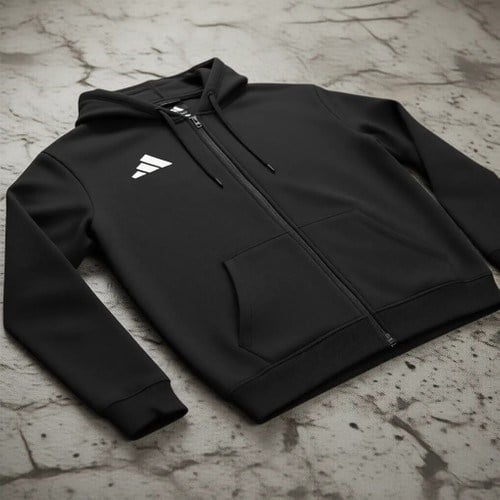 Adidas KF5945 ENT26 Fz Erkek Sweatshirt Siyah Düz Desenli Kapüşonlu Rahat Kesim Sezon