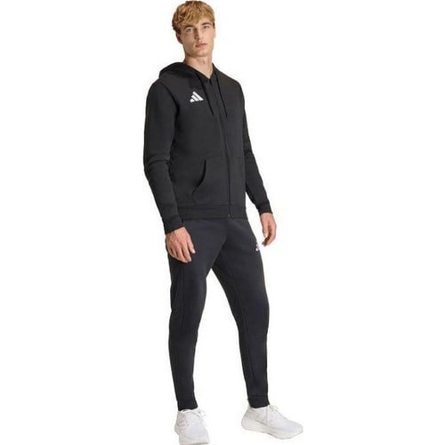 Adidas KF5945 ENT26 Fz Erkek Sweatshirt Siyah Düz Desenli Kapüşonlu Rahat Kesim Sezon