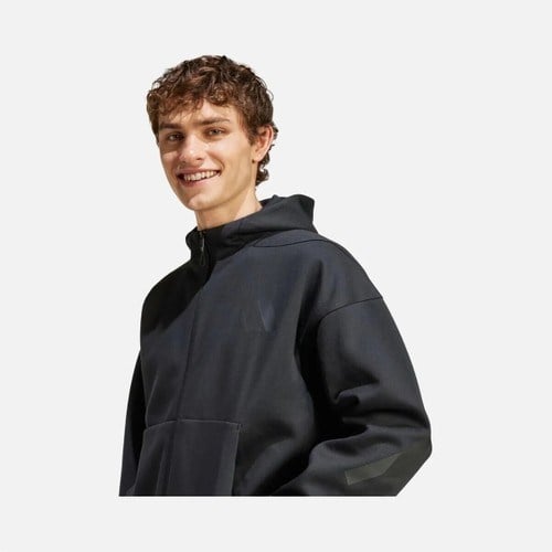 adidas Sportswear JE7538 Kapüşonlu Z.N.E. Full-Zip Erkek Sweatshirt Siyah Düz Desen 2024 Sonbahar - Kış