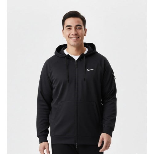 Nike Kapüşonlu Baskılı Erkek Sweatshirt Siyah Gri Gümüş Düz Desenli M Beden