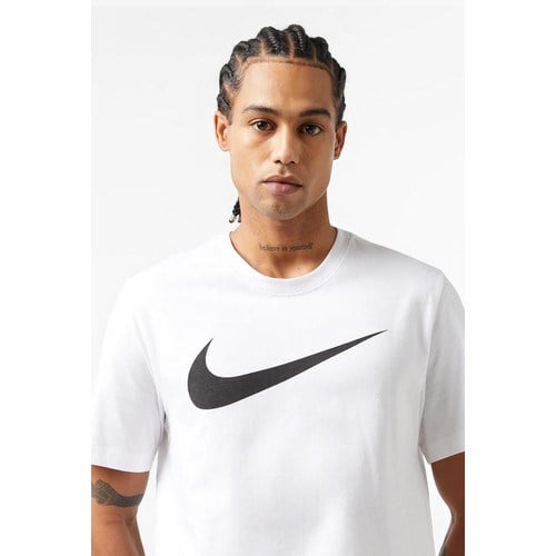 Nike M Nsw Tee Icon Swoosh Beyaz Erkek Tişört Yumuşak Pamuklu Kumaş ile Günlük Kullanım İçin