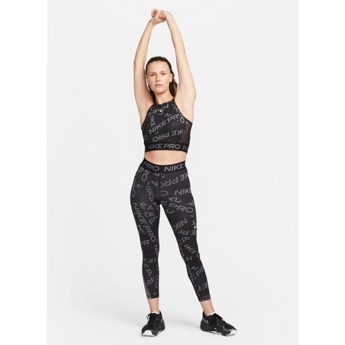 Nike Siyah - Gri - Gümüş Kadın Yuvarlak Yaka Regular Fit Atlet FB5500-010 W Np Df Crop Tank Aop