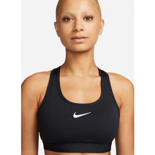 Nike Siyah - Gri - Gümüş Kadın Yuvarlak Yaka Regular Fit Sporcu Sütyeni DX6821-010 W Nk Swsh Med Spt Bra