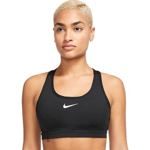 Nike Siyah - Gri - Gümüş Kadın Yuvarlak Yaka Regular Fit Sporcu Sütyeni DX6821-010 W Nk Swsh Med Spt Bra
