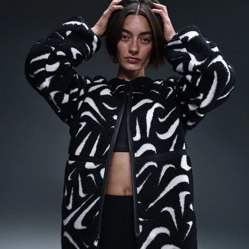 Nike Sportswear Cozy Long-Haired All-Over Swoosh Logo Lined Loose Full-Zip Kadın CEKET-FV8025-010