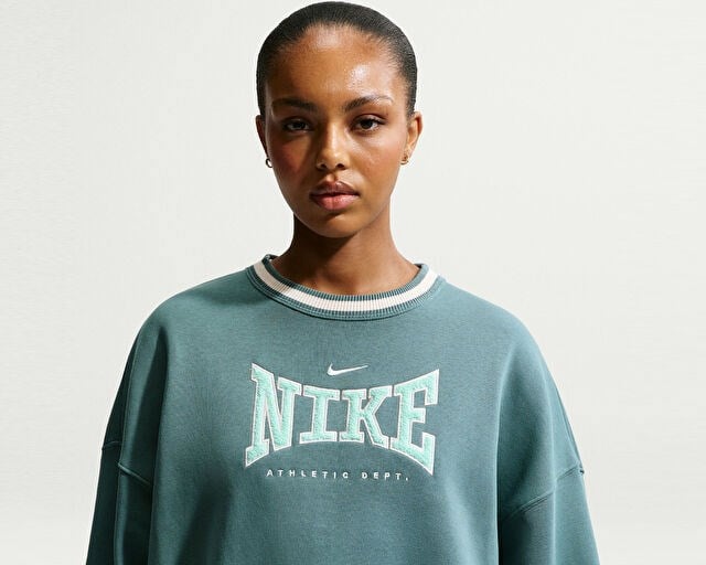 NIKE W NK PHX FLC OS CREW GX1 Kadın Günlük Sweatshirt IR5214-382 Yeşil