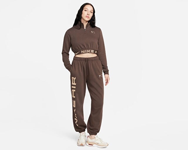 NIKE W NSW AIR FLC TOP Kadın Günlük Kısa Sweatshirts FB8067-237 Kahverengi
