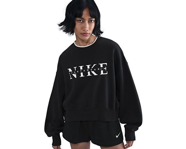 NIKE W NSW PHNX FLC CREW GLS Kadın Günlük Sweatshirts IH4056-010 Siyah