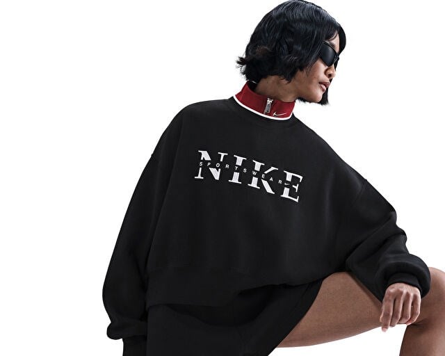 NIKE W NSW PHNX FLC CREW GLS Kadın Günlük Sweatshirts IH4056-010 Siyah