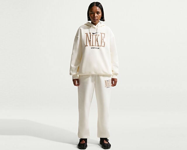 NIKE W NSW PHNX FLC OS GFX HDY Kadın Günlük Sweatshirts IR1735-133 Beyaz
