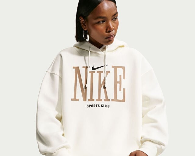 NIKE W NSW PHNX FLC OS GFX HDY Kadın Günlük Sweatshirts IR1735-133 Beyaz
