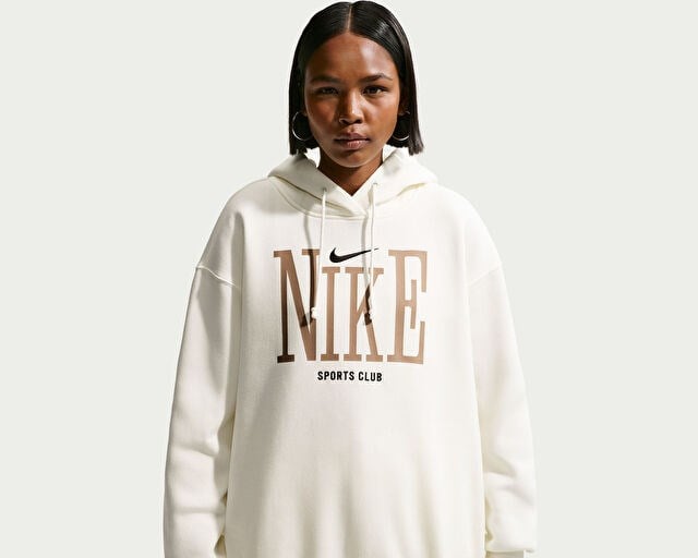 NIKE W NSW PHNX FLC OS GFX HDY Kadın Günlük Sweatshirts IR1735-133 Beyaz