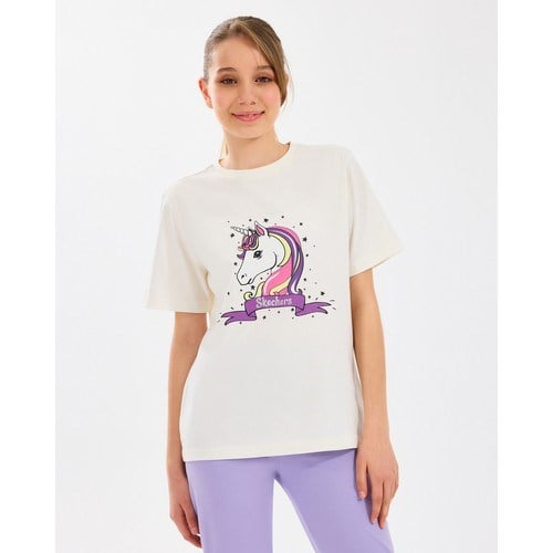 Skechers G Graphic Tee T-Shirt Büyük Kız Çocuk Offwhite Tshirt Sk2510022-102