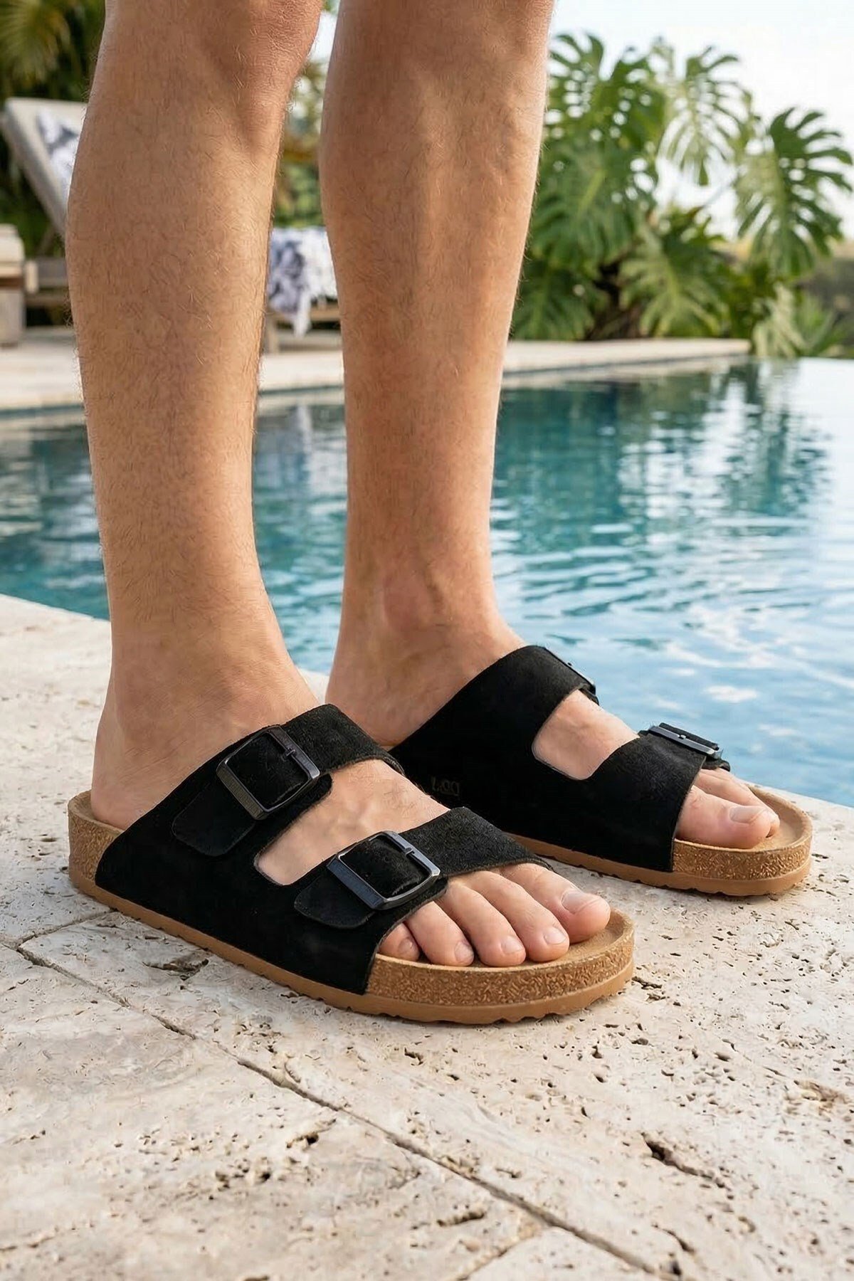 Comfort Çift Bantlı Nubuk Unisex Terlik Günlük Sahil Plaj Terliği