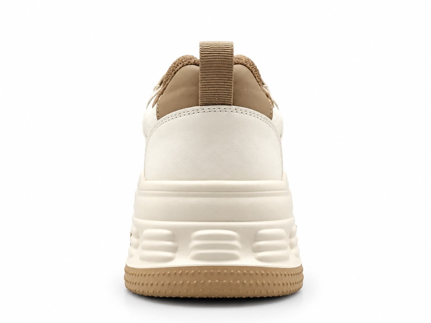 Kadın Beyaz Vizon Yüksek Kalın Taban Deri Casual Sneaker Spor Ayakkabı