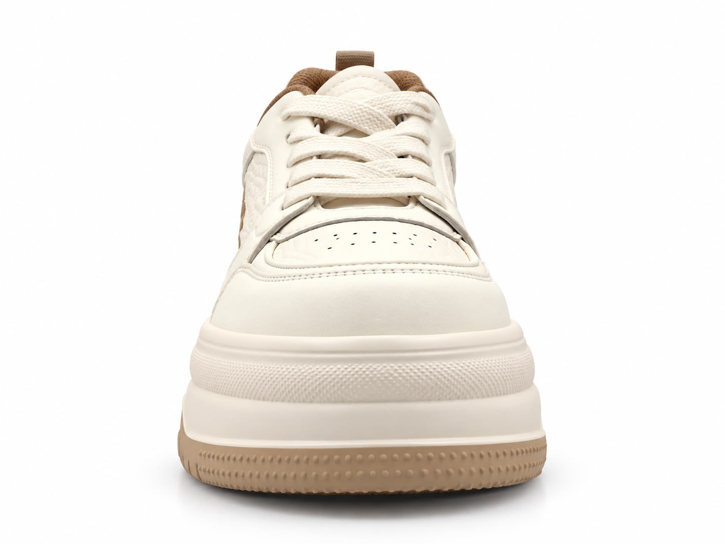 Kadın Beyaz Vizon Yüksek Kalın Taban Deri Casual Sneaker Spor Ayakkabı