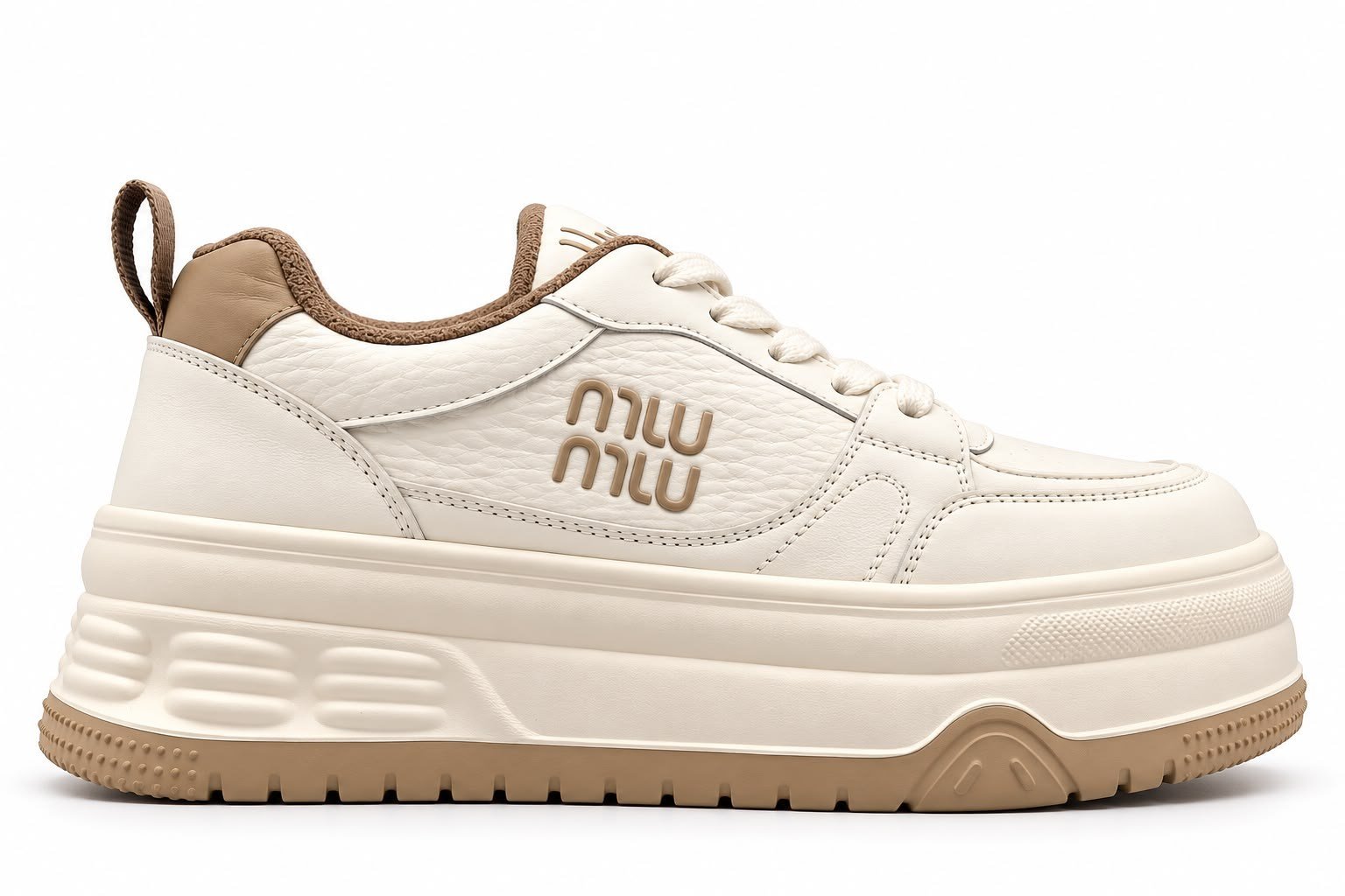 Kadın Beyaz Vizon Yüksek Kalın Taban Deri Casual Sneaker Spor Ayakkabı