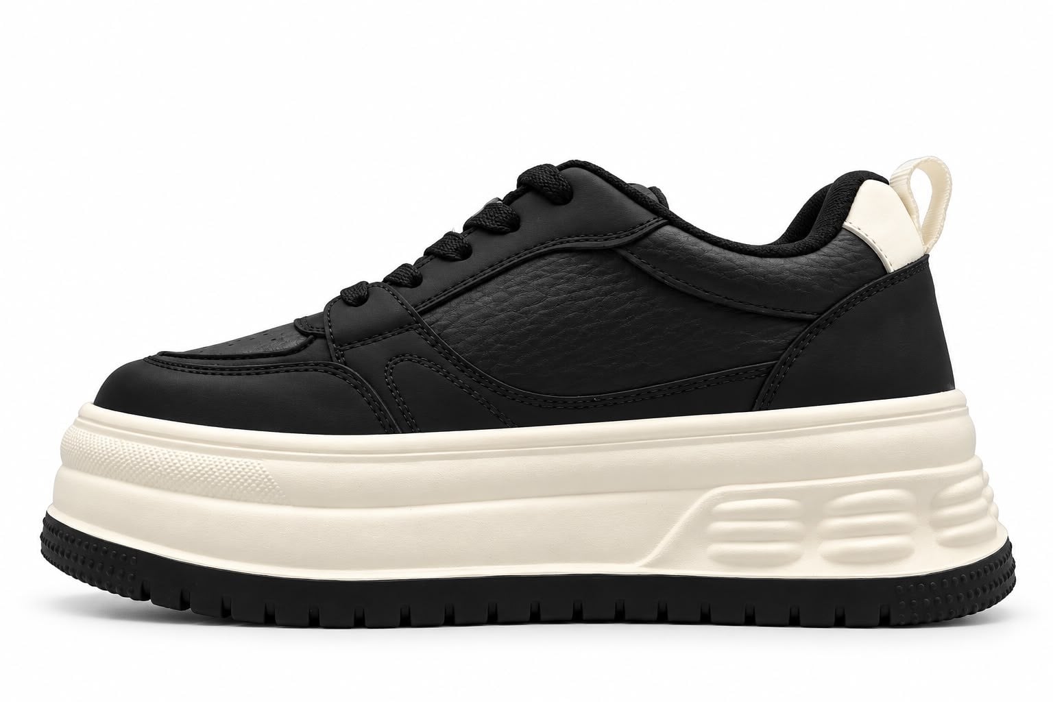 Kadın Beyaz Vizon Yüksek Kalın Taban Deri Casual Sneaker Spor Ayakkabı