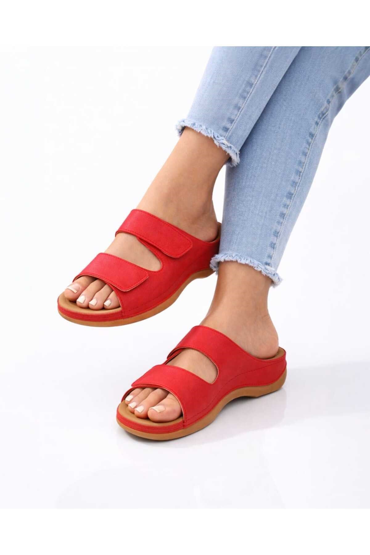 Kadın Kırmızı Jelly Cool Halluks Valgus Ortopedik Terlik - Anneler Günü Hediyesi