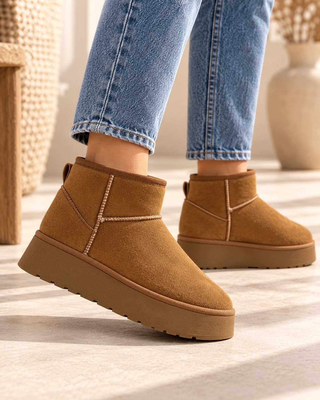 Look Life İçi Peluş Kürklü Süet Ultra Mini Platform Taban Bot