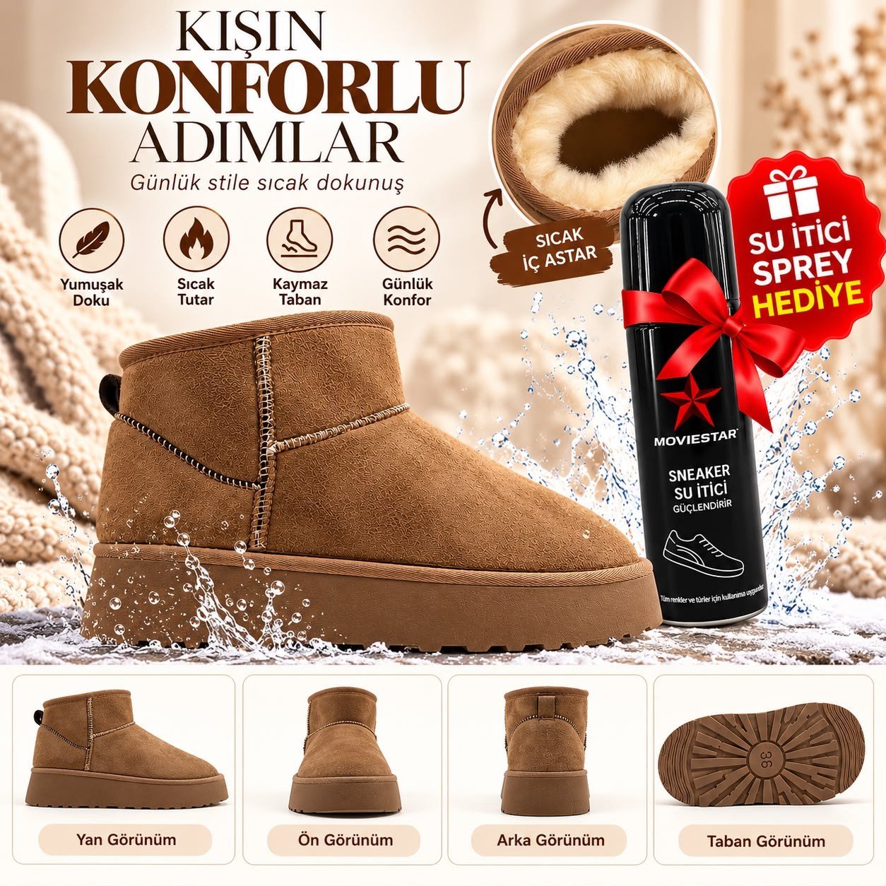 Look Life İçi Peluş Kürklü Süet Ultra Mini Platform Taban Bot