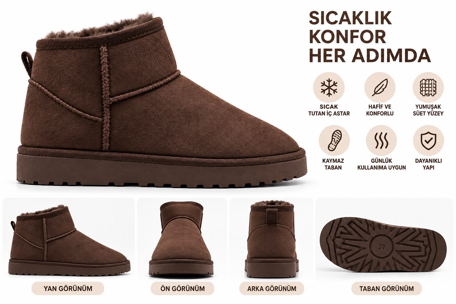 Look Life İçi Sıcak Peluş Astar Süet Ultra Mini Kışlık Bot