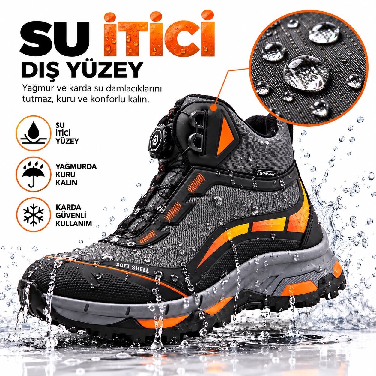 Look Life Twin-Pro Otomatik Tokalı Su Geçirmez Kaymaz Taban Outdoor Trekking Botu