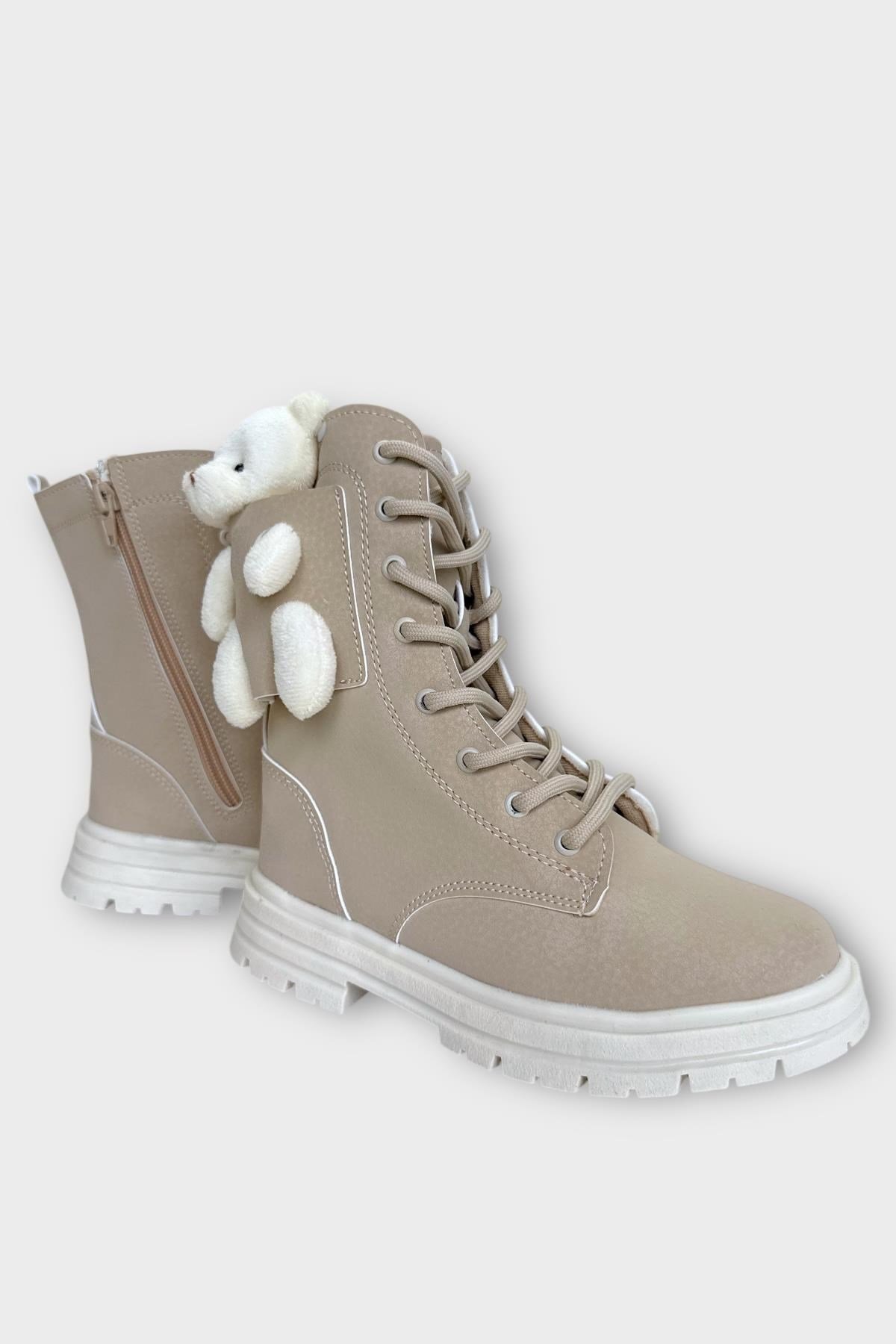 Ayıcıklı Fermuarlı Soğuk Geçirmez Kız Çocuk Bot BEJ