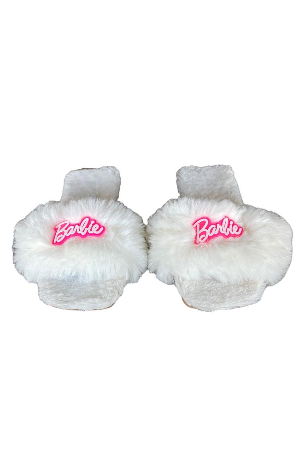 Barbie Detaylı Peluş Kadın Ev Terliği BEYAZ