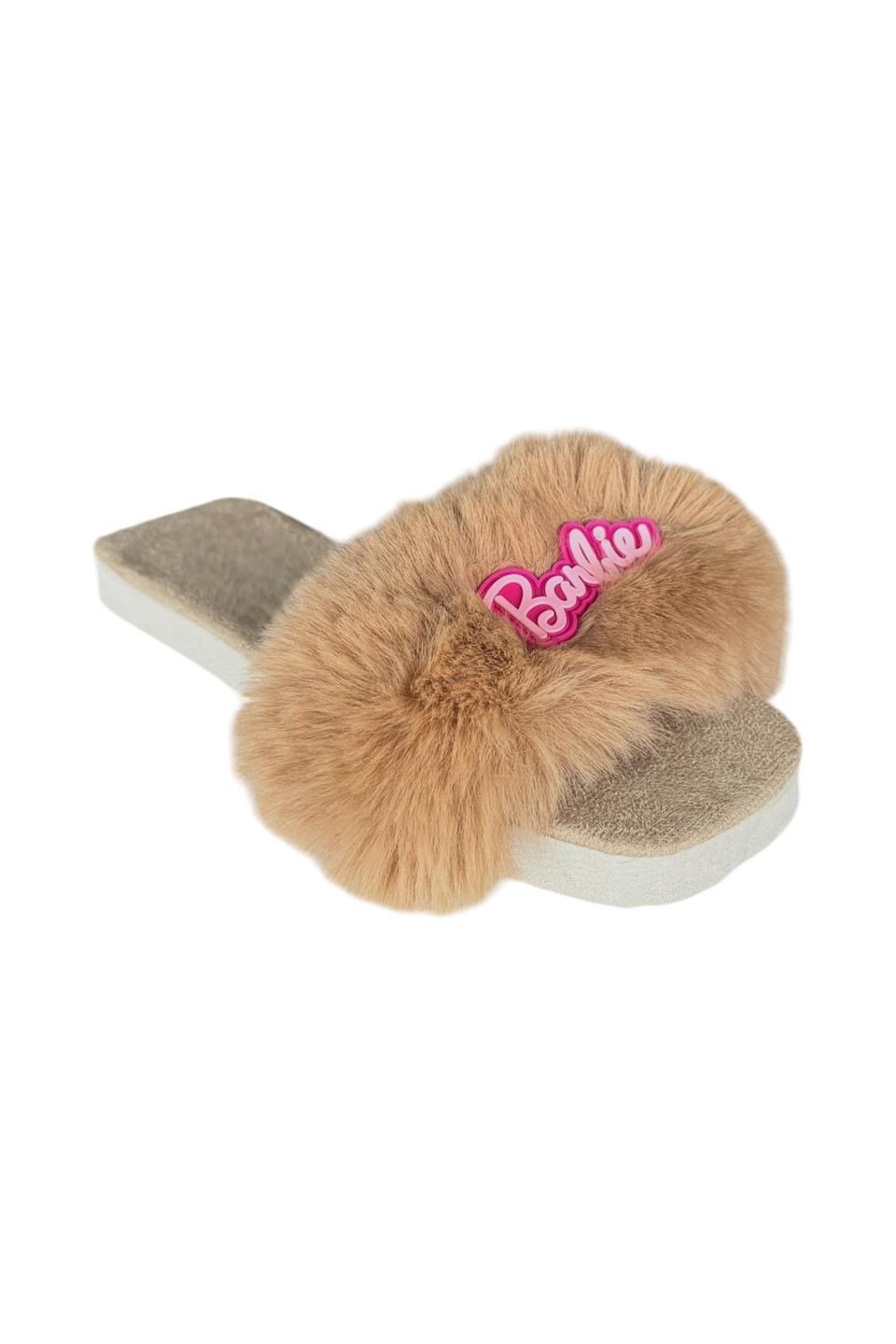 Barbie Detaylı Peluş Kadın Ev Terliği VİZON