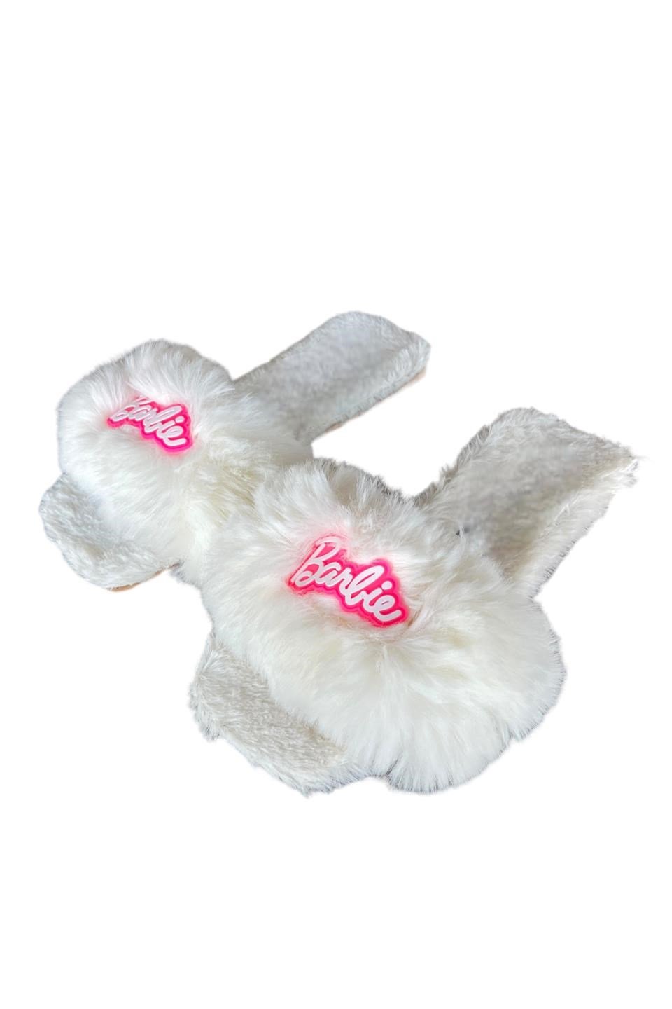 Barbie Detaylı Peluş Kadın Ev Terliği BEYAZ