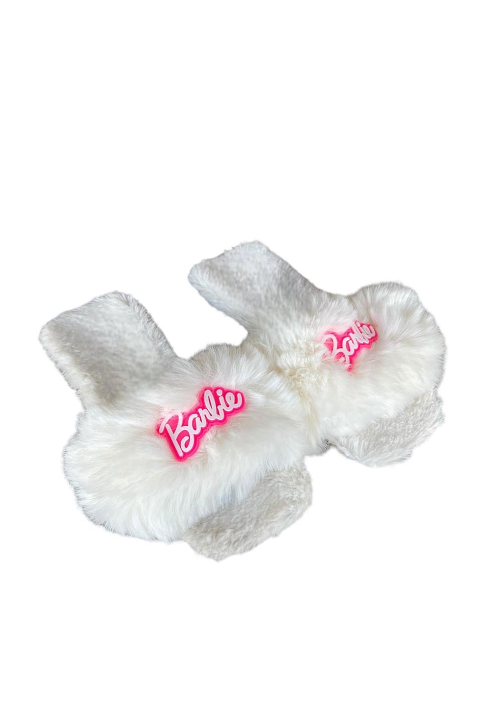 Barbie Detaylı Peluş Kadın Ev Terliği BEYAZ