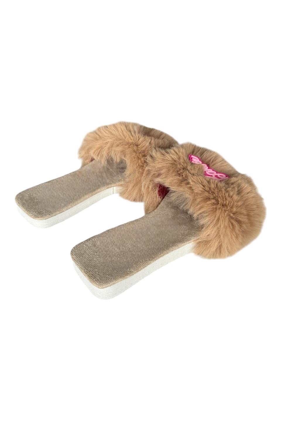 Barbie Detaylı Peluş Kadın Ev Terliği VİZON