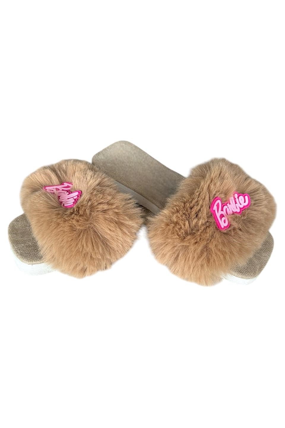 Barbie Detaylı Peluş Kadın Ev Terliği VİZON