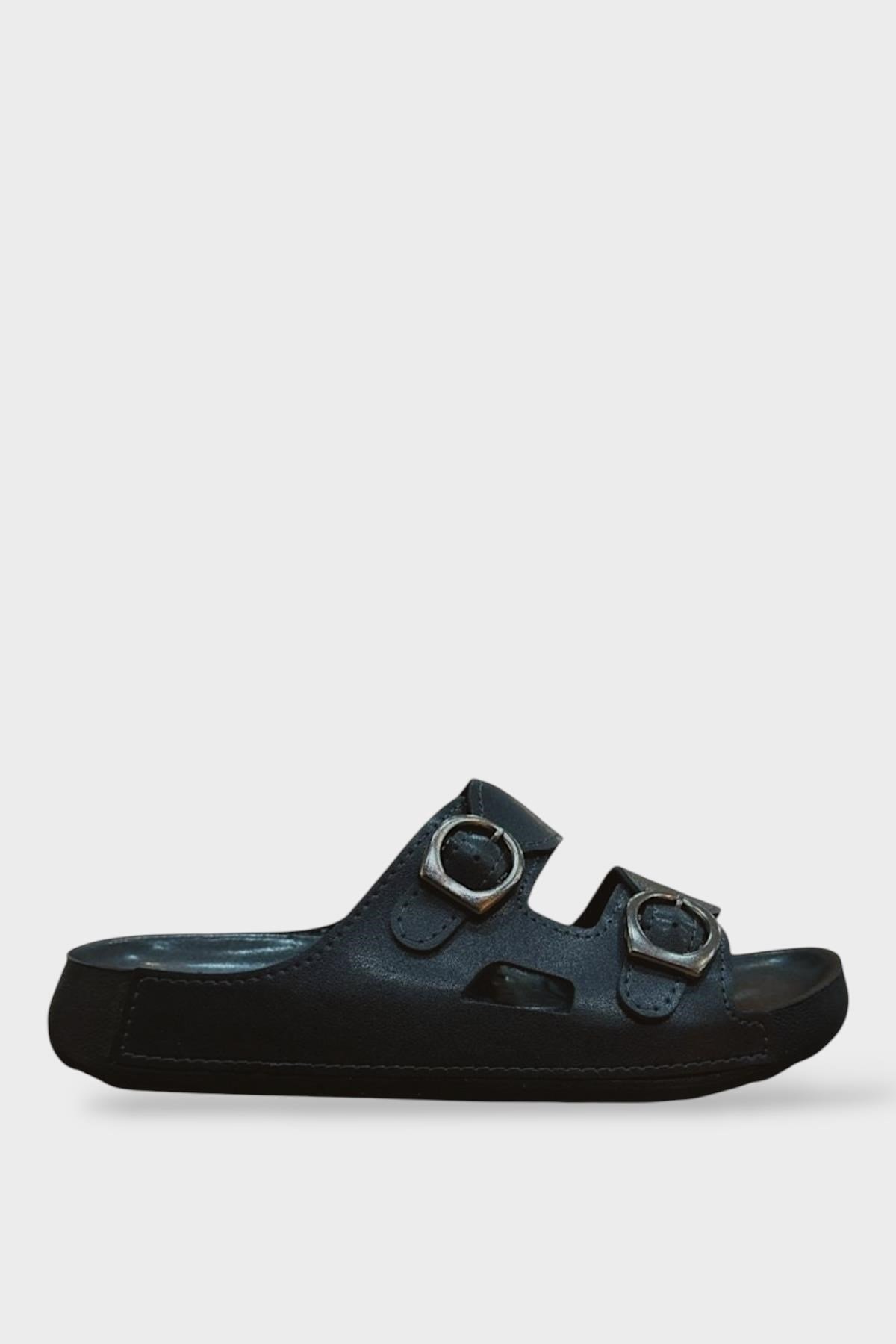 Çift Bantlı Tokalı Anatomik Taban Rahat Kadın Terlik  SİYAH