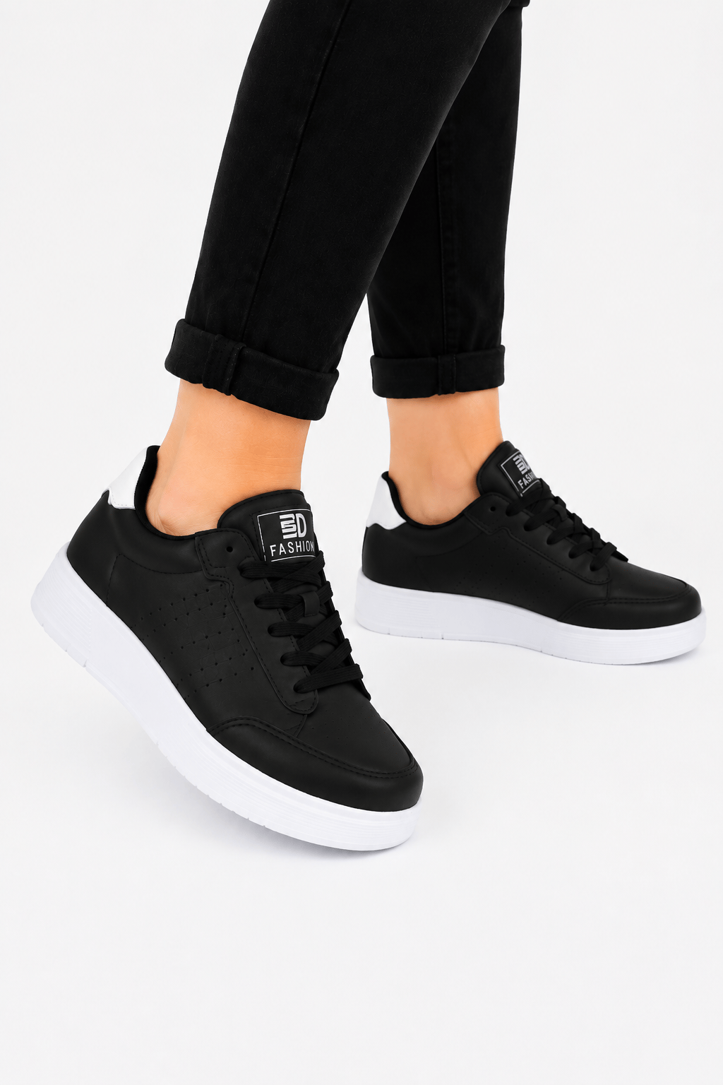 Cilt Faylon Taban Sneaker Çocuk Spor Ayakkabı SİYAH - BEYAZ