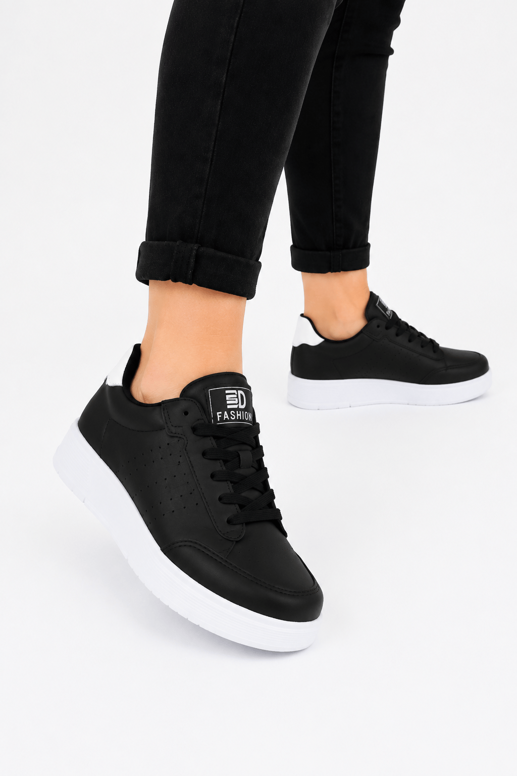 Cilt Faylon Taban Sneaker Çocuk Spor Ayakkabı SİYAH - BEYAZ