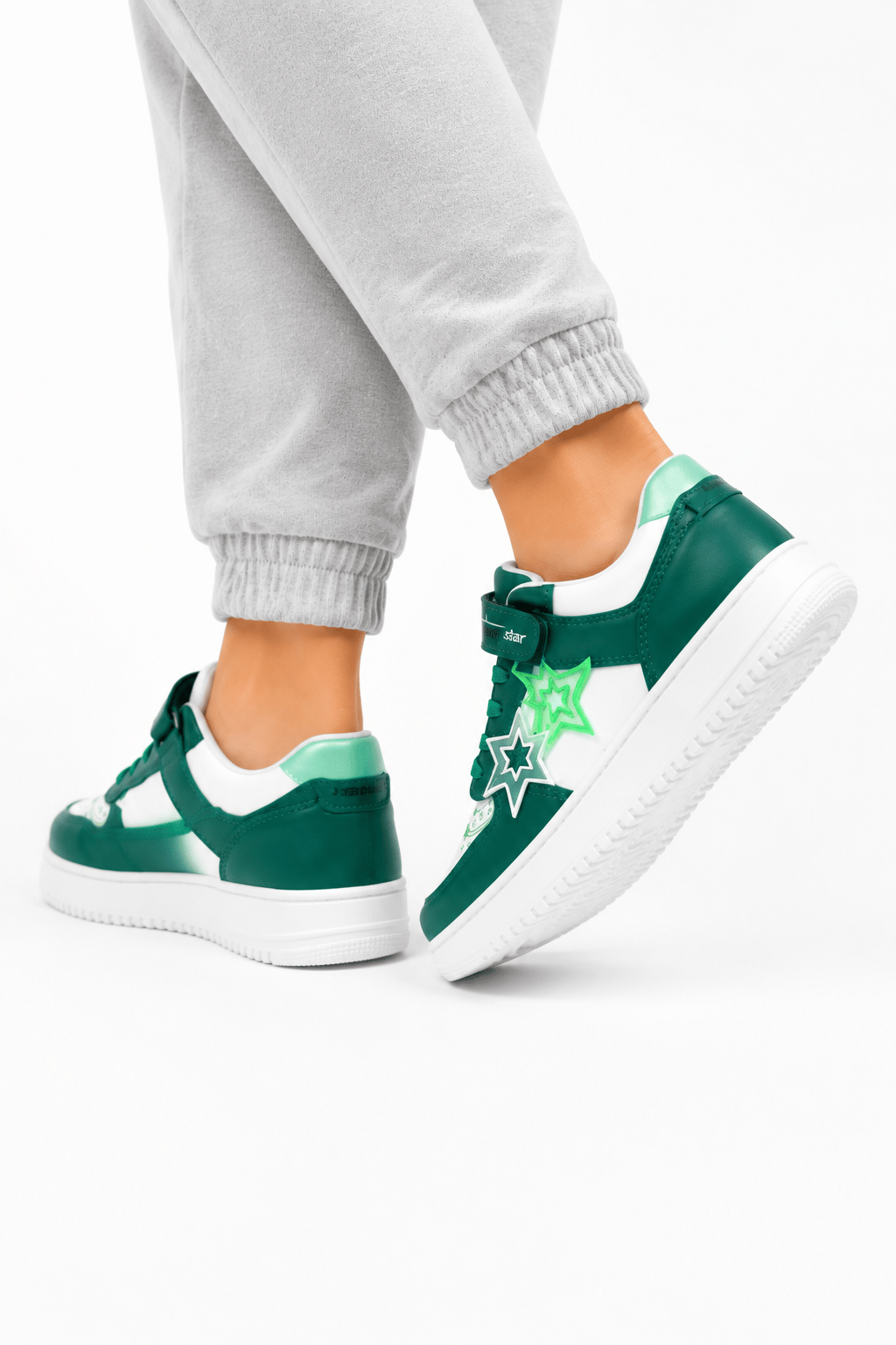 Cilt Faylon Taban Yıldızlı Sneaker Çocuk Spor Ayakkabı BEYAZ - YEŞİL