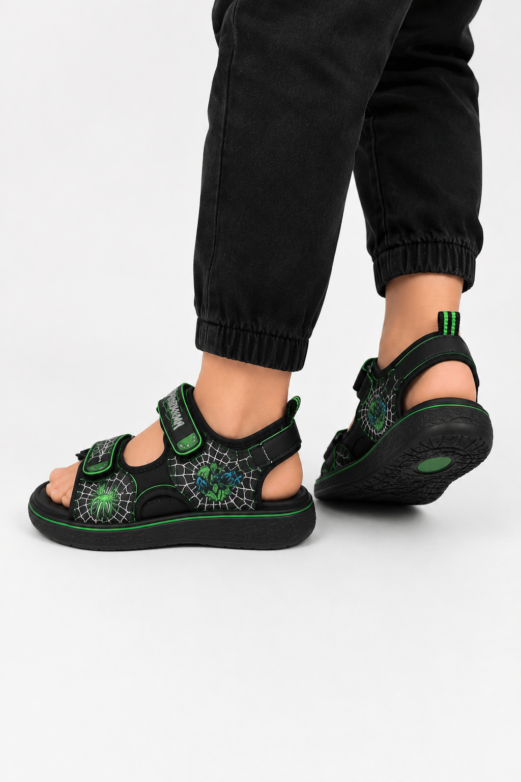 Cırtı Spiderman Erkek Çocuk Sandalet SİYAH-YEŞİL