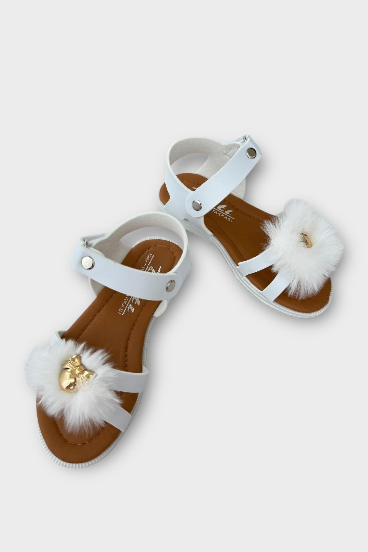 Cırtlı Peluş Fiyonklu Kız Çocuk Sandalet BEYAZ
