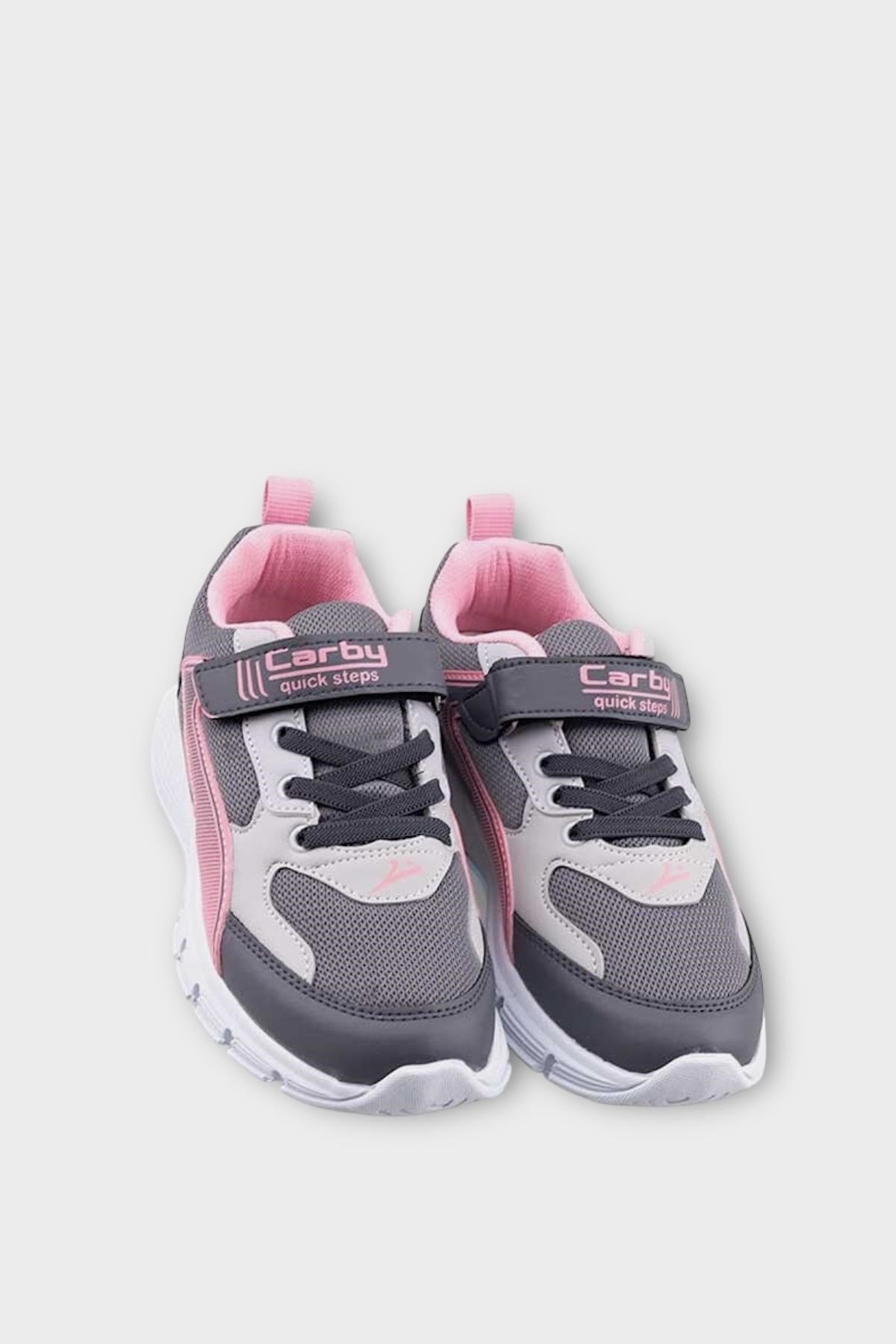 Çocuk Cırtlı Akıllı Bağcık Spor Ayakkabı FÜME - PEMBE