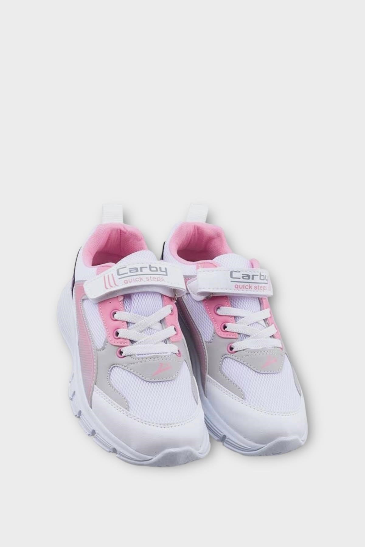 Çocuk Cırtlı Akıllı Bağcık Spor Ayakkabı BEYAZ - PEMBE