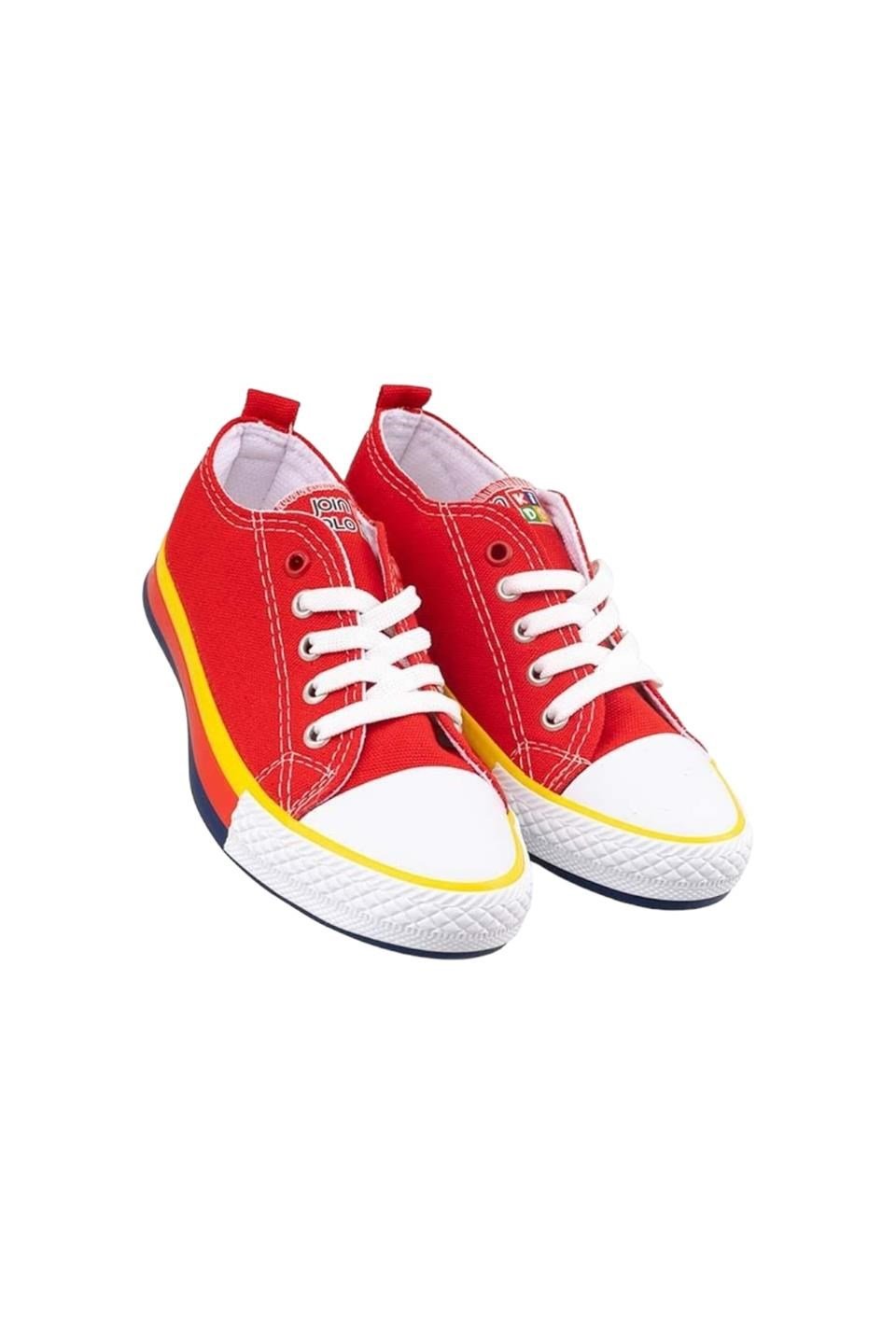 Çocuk Keten Kısa Convers Modeli Bağcıklı Spor Ayakkabı KIRMIZI