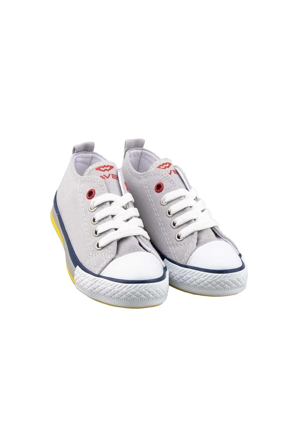 Çocuk Keten Kısa Convers Modeli Bağcıklı Spor Ayakkabı GRİ