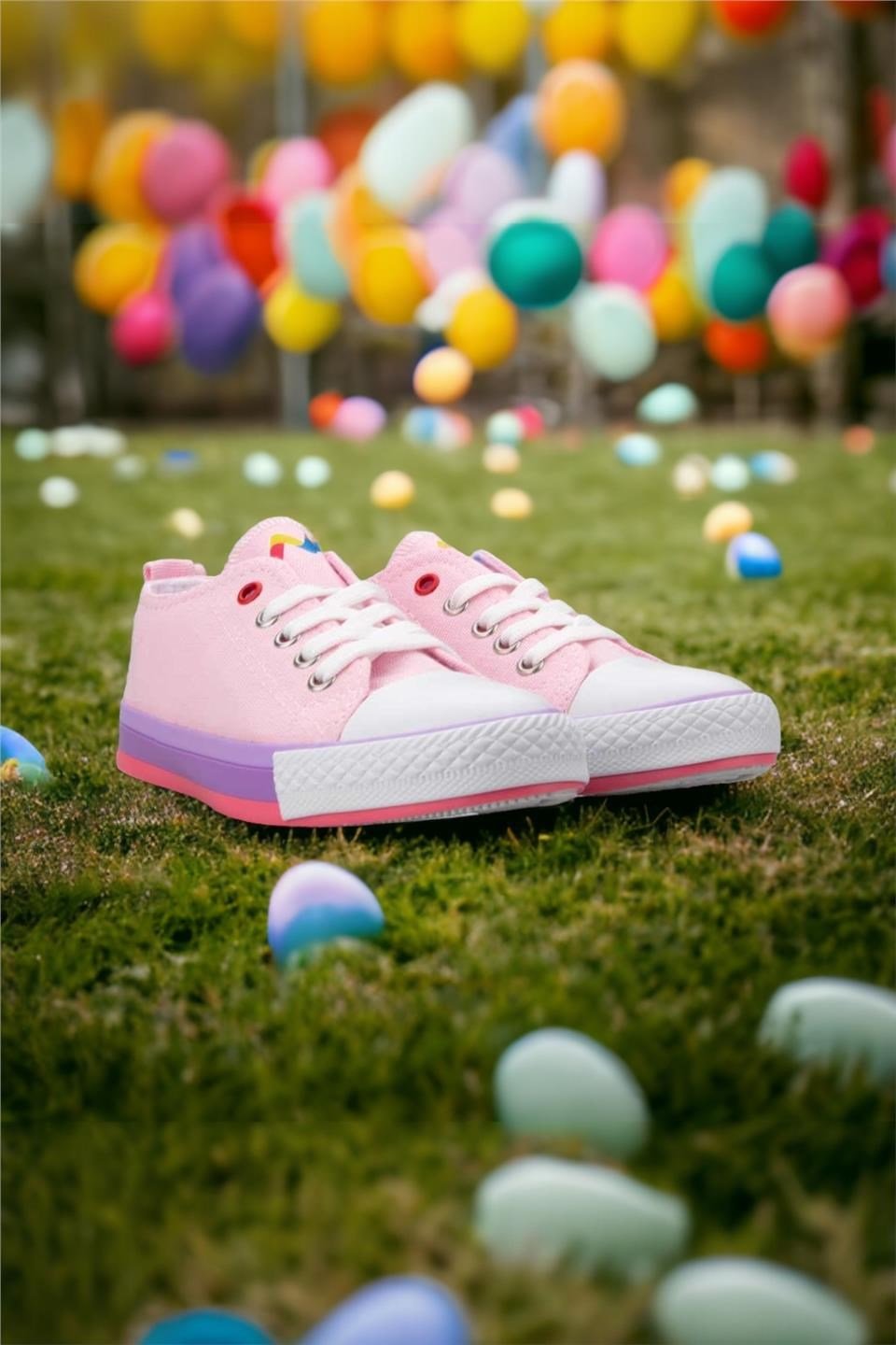 Çocuk Keten Kısa Convers Modeli Bağcıklı Spor Ayakkabı PEMBE
