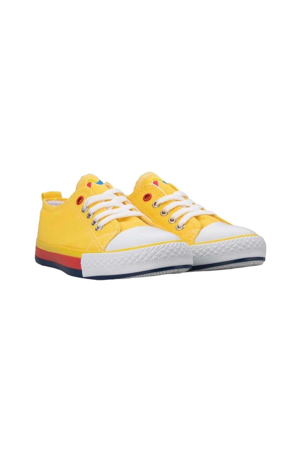 Çocuk Keten Kısa Convers Modeli Bağcıklı Spor Ayakkabı SARI